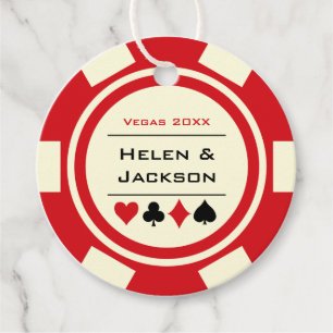 Casino Poker Chip Red and Ivory Wedding Favour Tags