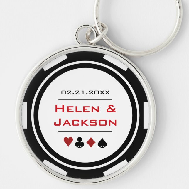 Casino Poker Chip Red Black White Wedding Favour Key Ring (Front)
