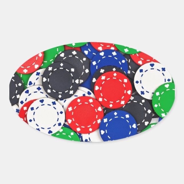 Casino poker chips oval sticker (Front)