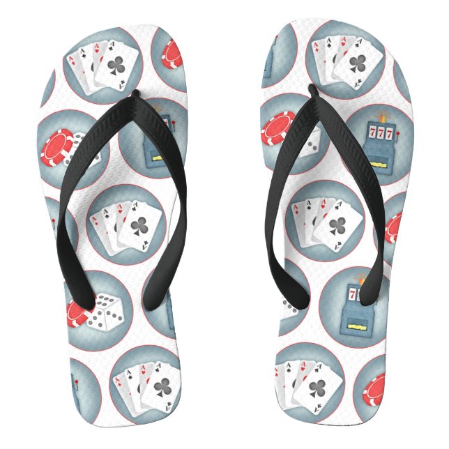 Casino Poker Gambling Playing Cards Slot Machine Flip Flops (Footbed)