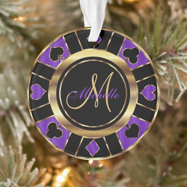 Casino Poker Monogram Chip - Purple  Ornament (Tree)