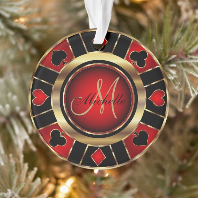 Casino Poker Monogram Chip - Red Ornament (Tree)