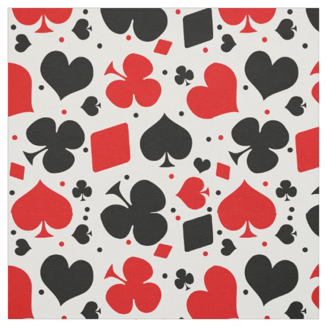 Casino Poker Playing Card Symbols Pattern Fabric (Swatch)