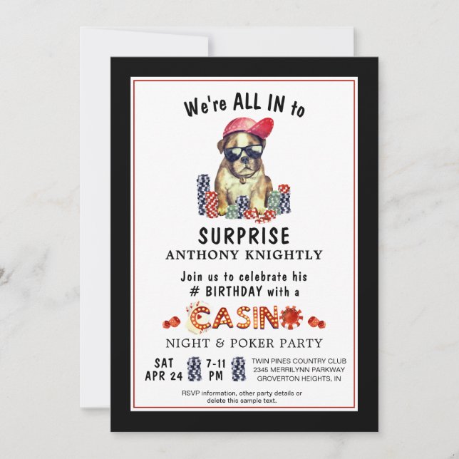 Casino Poker Surprise Birthday Party Invitation (Front)