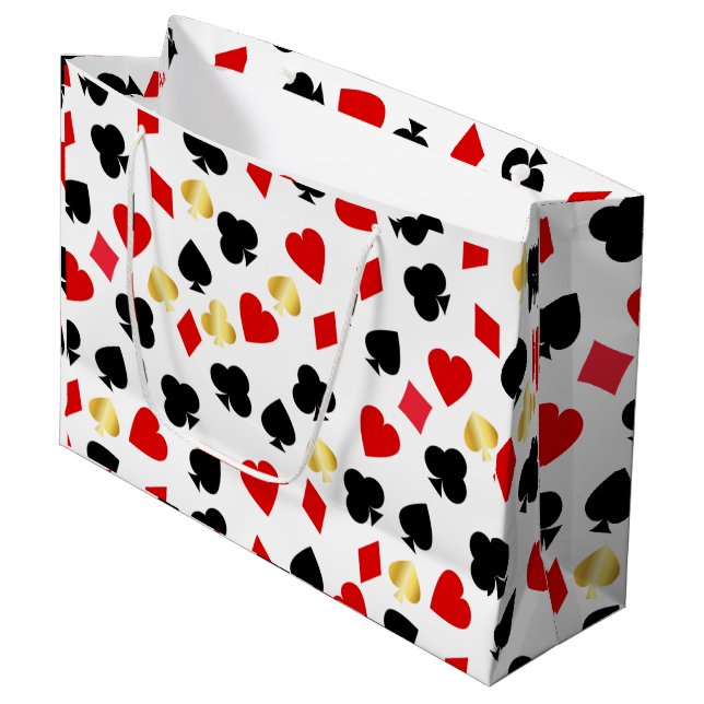 Casino Red, Black and Gold Card Suit Gambling    Large Gift Bag (Front Angled)