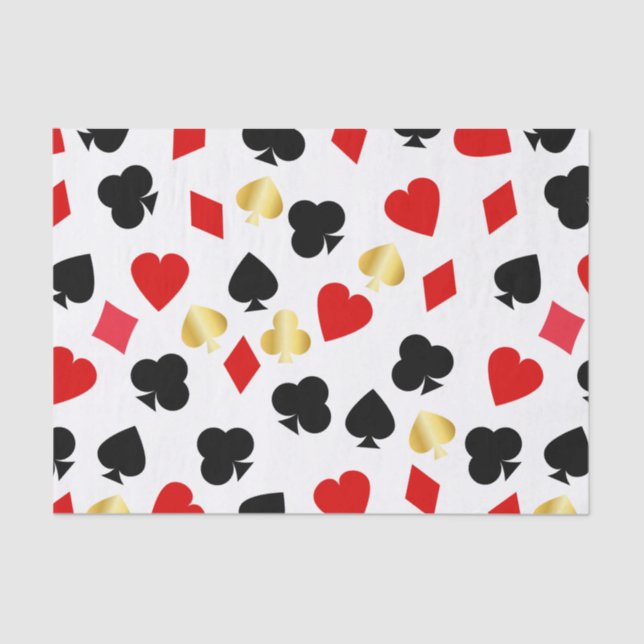 Casino Red, Black and Gold Card Suit Gambling   Tissue Paper (Front)