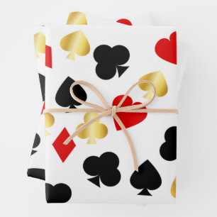 Casino Red, Black and Gold Card Suit Gambling    Wrapping Paper Sheet