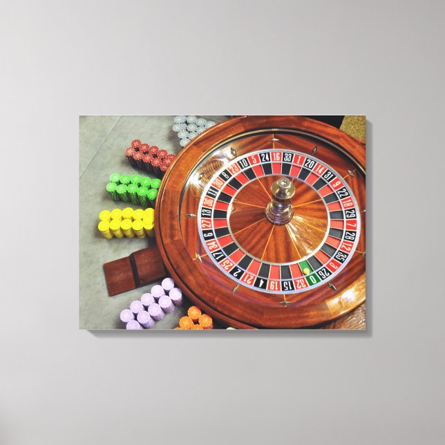 casino roulette wheel ball number zero gambling canvas print (Front)
