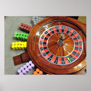 casino roulette wheel ball number zero gambling poster