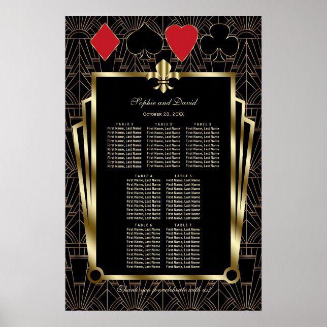 Casino Royale Gold Art Deco Wedding Seating Chart (Front)