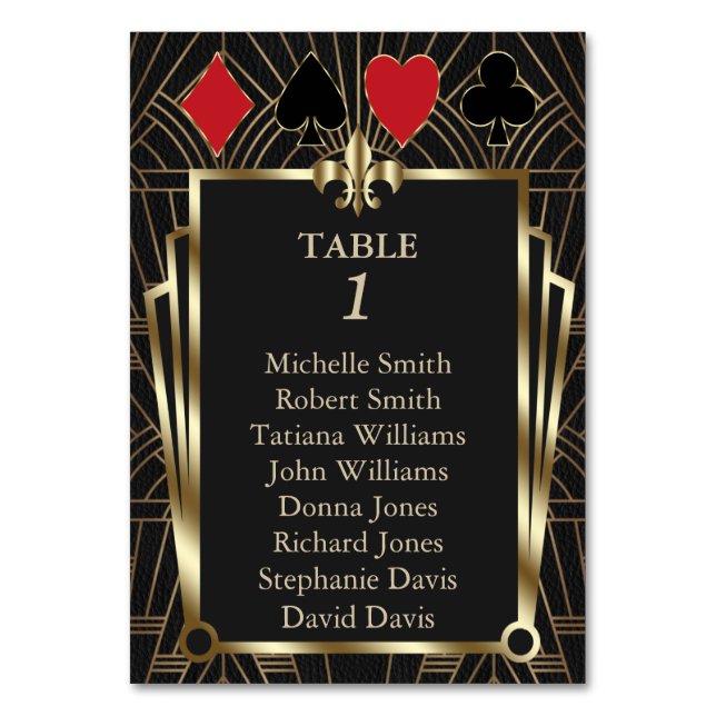 Casino Royale Poker 40th Birthday Seating Chart   Table Number (Front)
