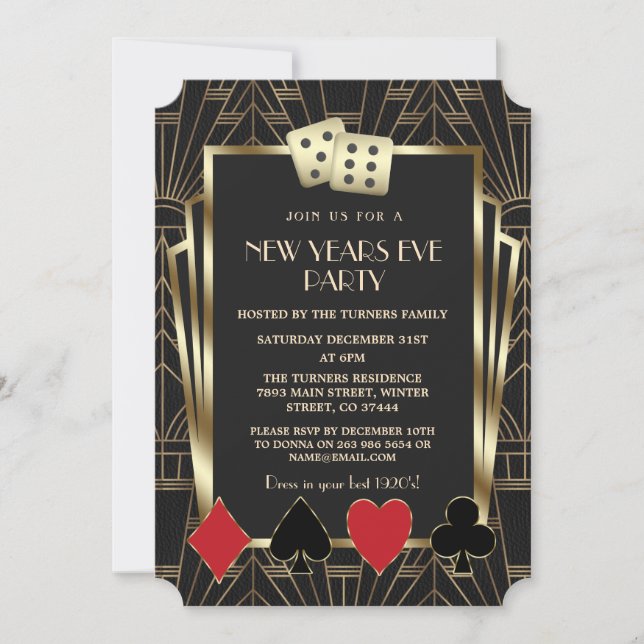 Casino Royale Vegas Great Gatsby New Year Party Invitation (Front)