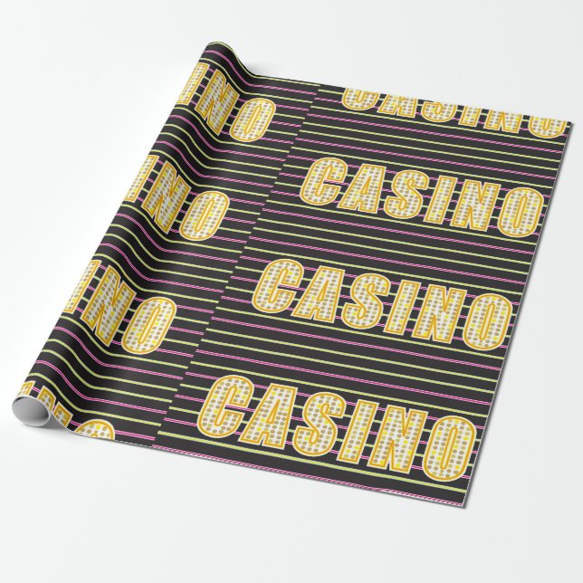 Casino Sign with Neon Polka Dot Letters Wrapping Paper (Unrolled)