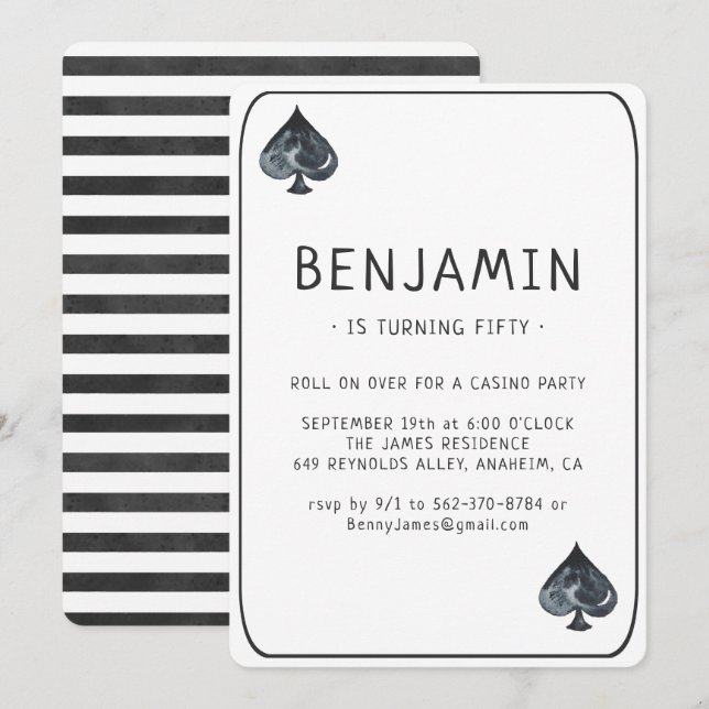 Casino Spades Playing Card Birthday Invitation (Front/Back)