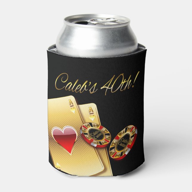 Casino Style 40th Party ASK ME 4 NAMES ON CHIPS Can Cooler (Can Front)
