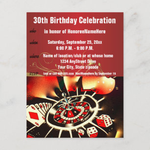 Casino Theme 30th Birthday Celebration Invitation