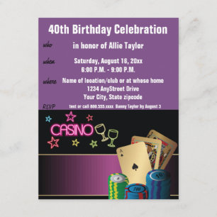 Casino Theme 40th Birthday Celebration purple Invitation