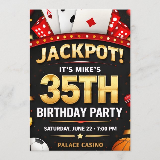 Casino Theme Birthday Invitation Card (Front)