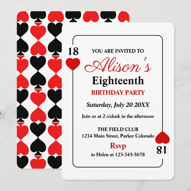 Casino Theme Birthday Party Invitation (Front/Back)