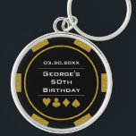 Casino Theme Black Gold Poker Chip Birthday Key Ring<br><div class="desc">This black and gold poker chip style key chain would make a perfect birthday gift for someone who likes to play poker!</div>