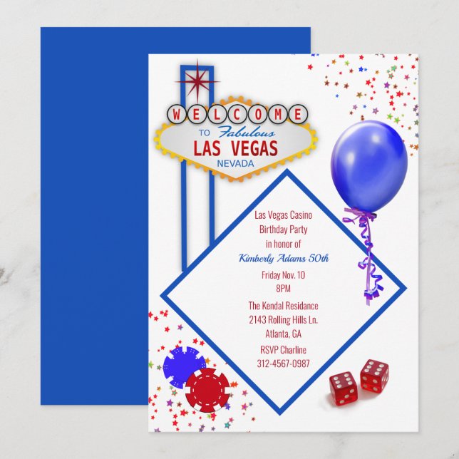 Casino Themed Birthday Party Invitation (Front/Back)