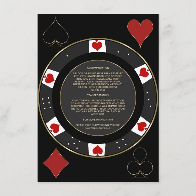 Casino Vegas Poker Chip Wedding Accommodation Enclosure Card (Front)