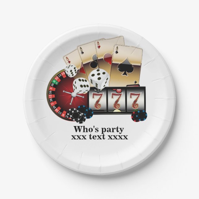 casino, vegas, poker, gambling, adult paper plate (Front)