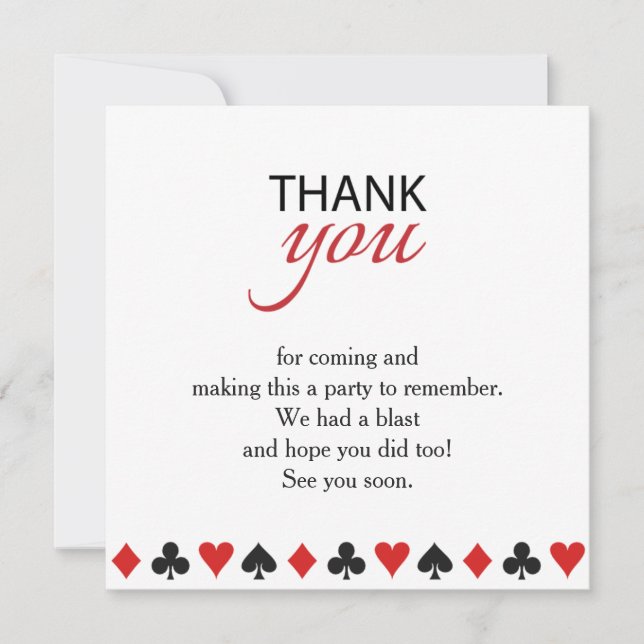Casino Vegas Poker Texas Party Thank You Card (Front)