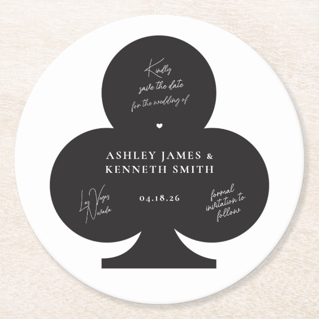 Casino Wedding Save the Date Round Paper Coaster (Front)