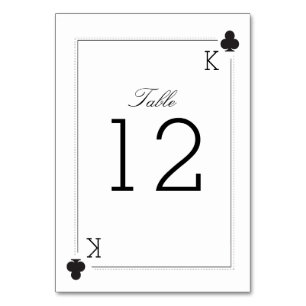 Casino Wedding Table Number Card - Clubs