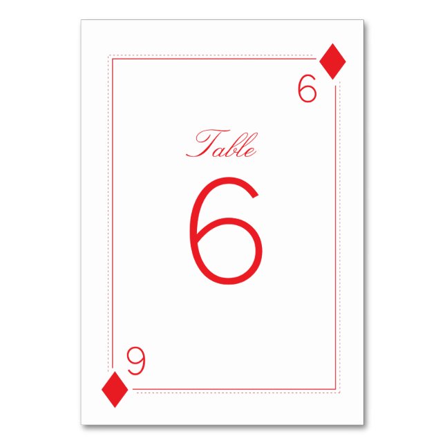 Casino Wedding Table Number Card - Diamonds (Front)