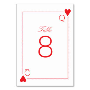 Casino Wedding Table Number Card - Hearts