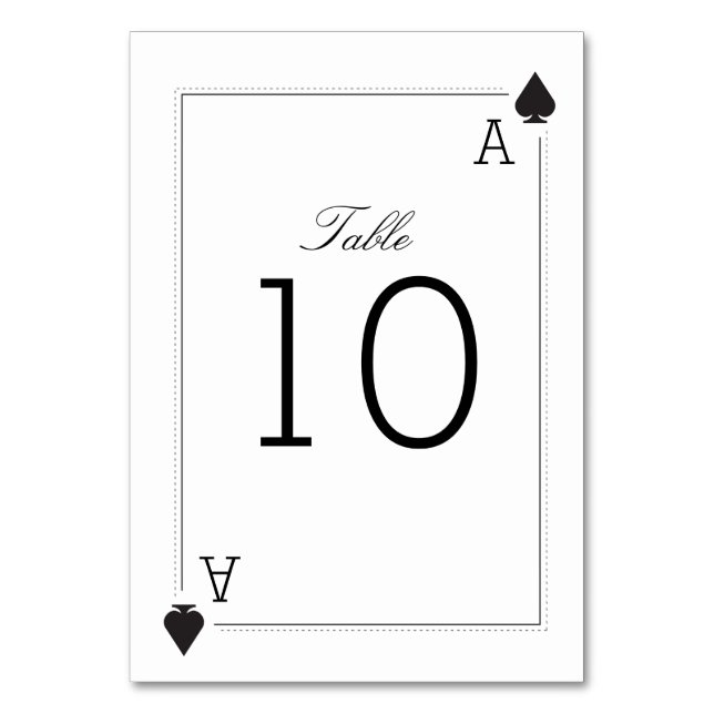 Casino Wedding Table Number Card - Spades (Front)