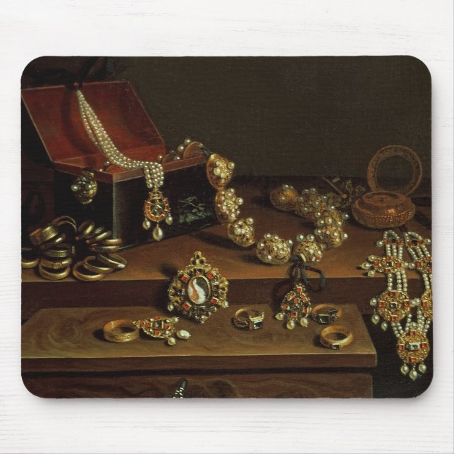Casket of jewels on a table mouse mat (Front)