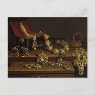 Casket of jewels on a table postcard