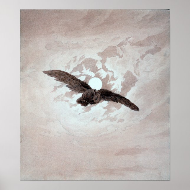 Caspar David Friedrich Owl Flying Against Moonlit Poster (Front)