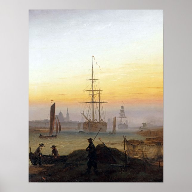Caspar David Friedrich Ships in the Harbor Poster (Front)