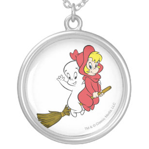 Casper and Wendy Riding Broom Silver Plated Necklace