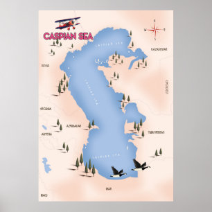 Caspian Sea Vintage Style Map travel poster