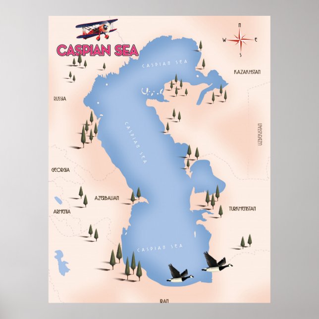 Caspian Sea Vintage Style Map travel poster (Front)