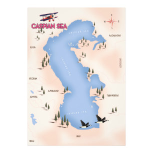 Caspian Sea Vintage Style Map travel poster