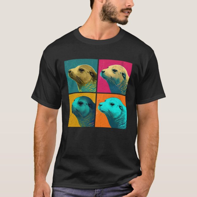 Caspian Seal Pop Illustration Colorful Animal Men T-Shirt (Front)