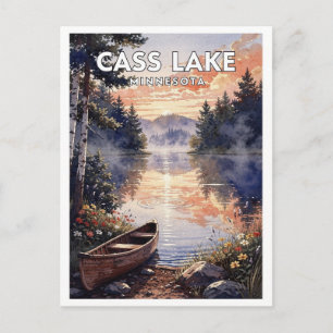 Cass Lake Minnesota Vintage Watercolor Travel Postcard