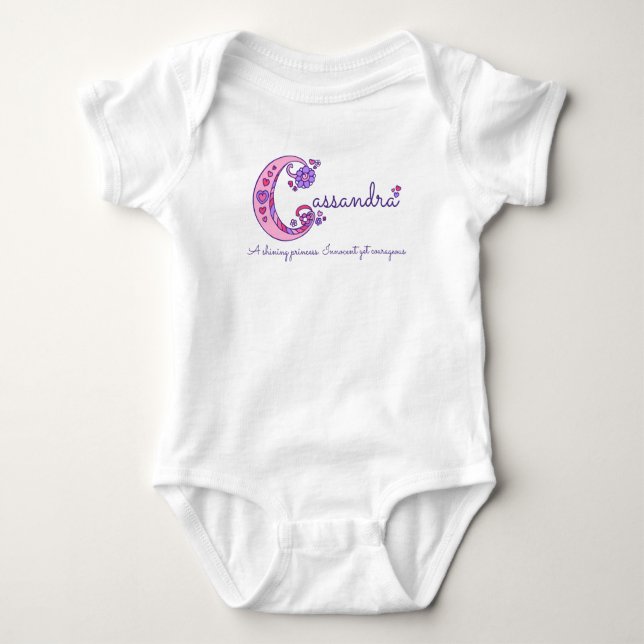 Cassandra name meaning letter C monogram Baby Bodysuit (Front)