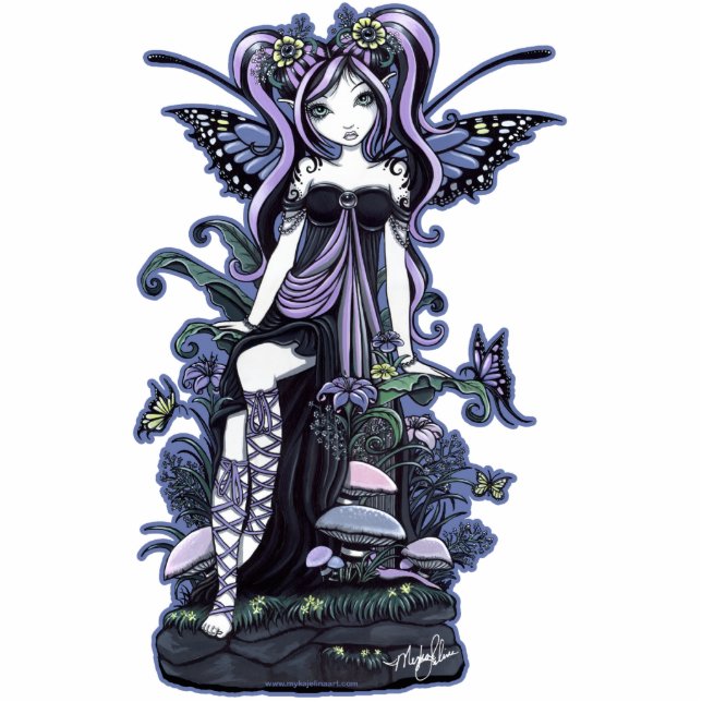 "Cassandra" Violet Blue Butterfly Fairy Art Standing Photo Sculpture (Front)