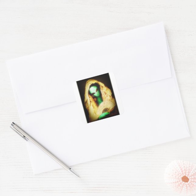 Cassatt Alien Spanish Senorita with Lace Square Sticker (Envelope)