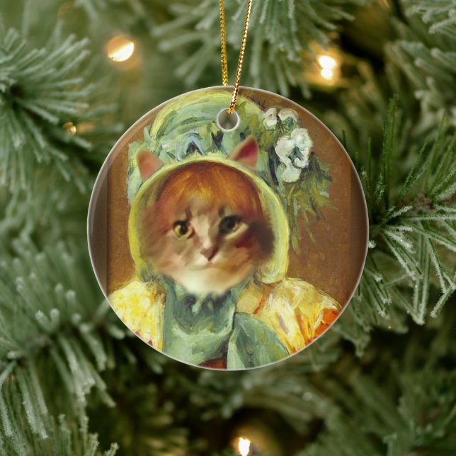 Cassatt Bonnet on Kitten  Ceramic Tree Decoration (Tree)
