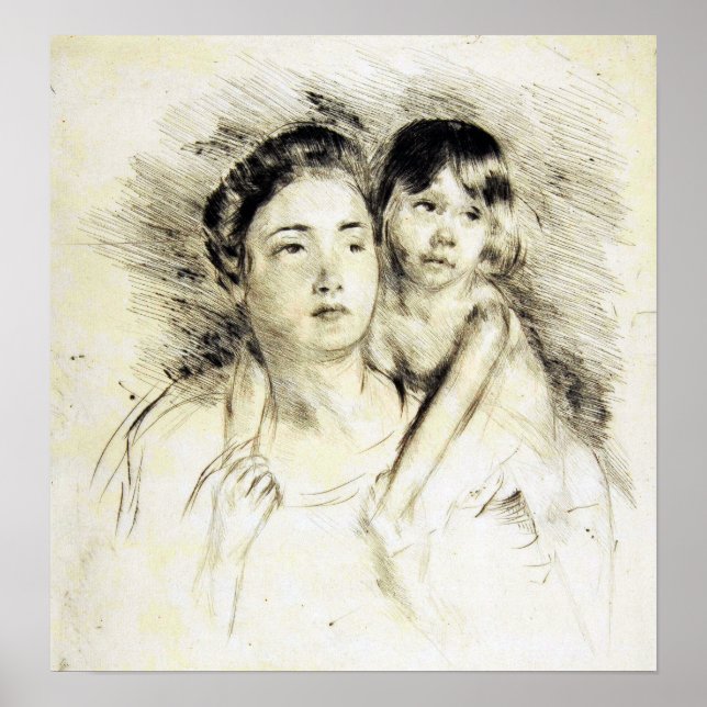 Cassatt - Denise Holding Her Child By Both Hands Poster (Front)