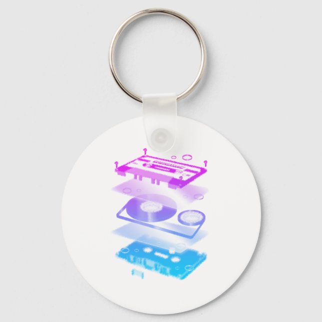 Cassette Explosion View - Music Tape Retro DJ Key Ring (Front)