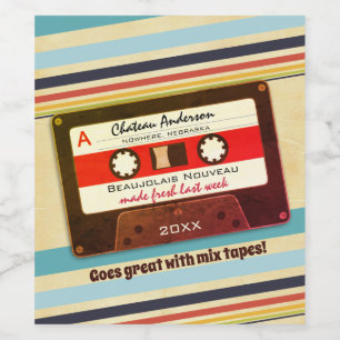 Cassette mix tape 70s retro personalised homemade wine label